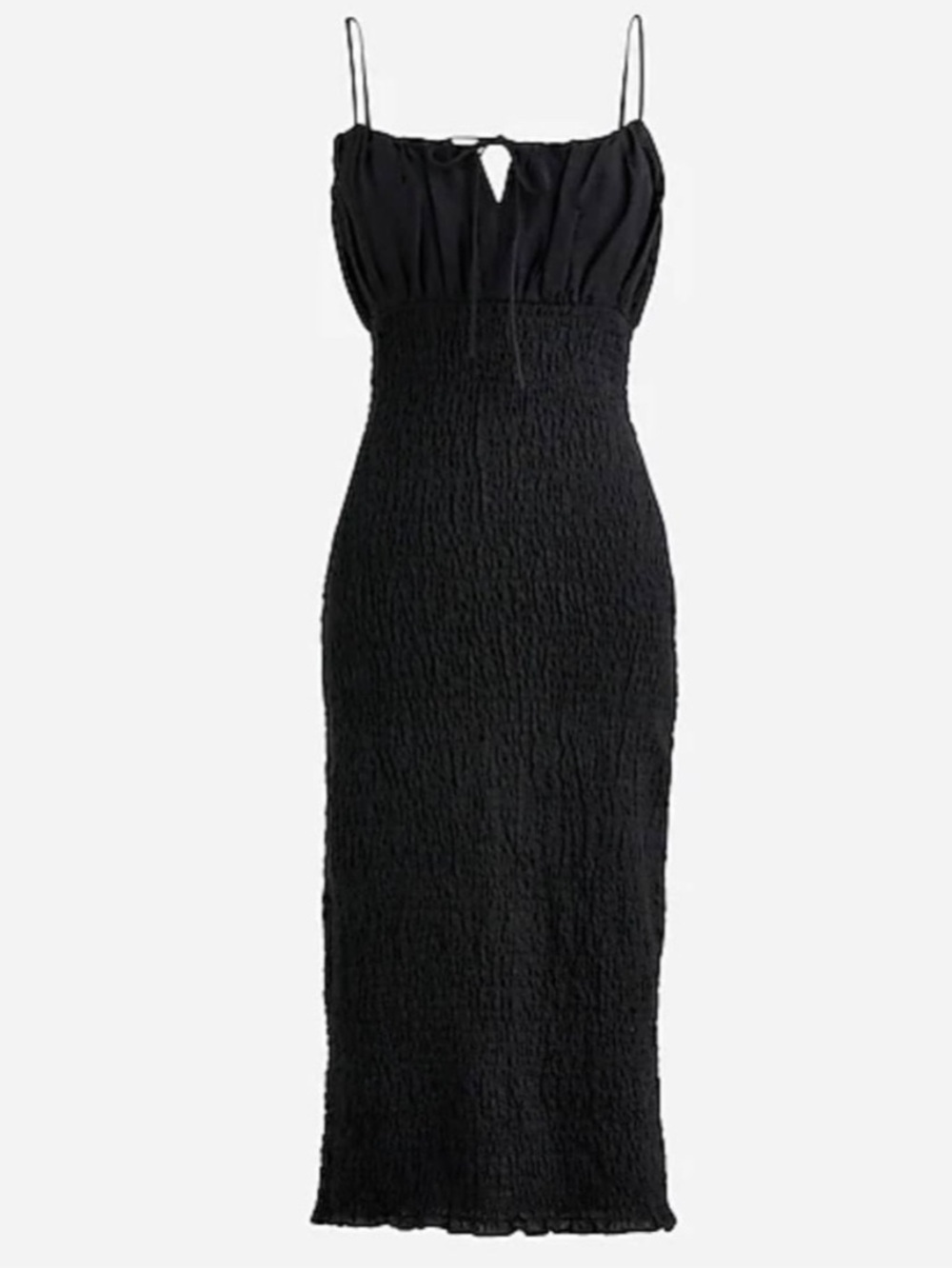 NWT J. Crew Smocked Linen Midi Dress in Black (BI587) size 12